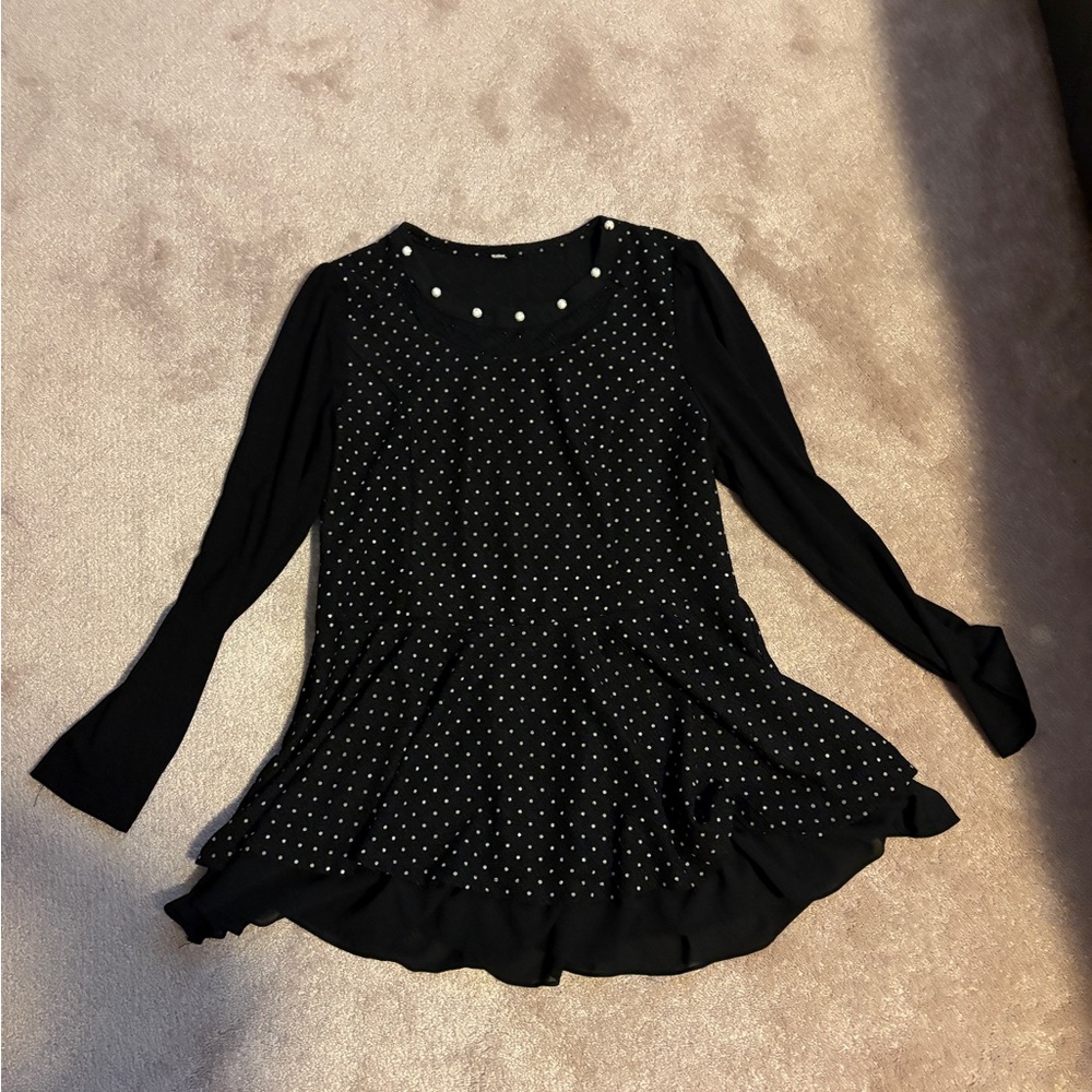 Black Polka Dot Long Sleeve Top